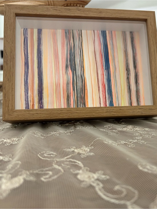 Handmade Other - Read between the lines. Framed Abstract Stripe Art in Multicolor